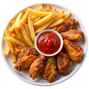 Pouletflügel mit Pommes